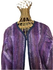 Vintage Mohair Sweater Purple Sz M Hand Knitted Artisan Cardigan Jacket 80  s 