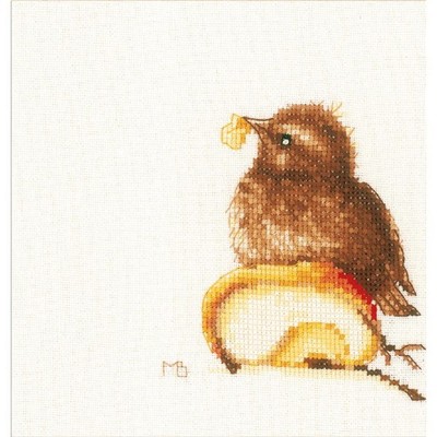 Lanarte counted cross stitch kit ''Young blackbird Marjolein Bastin'', 14x14cm, DI