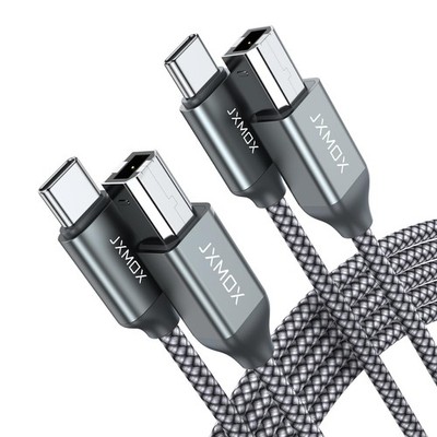 JXMOX USB B to C Printer Cable, (6.6ft 2-Pack) Nylon Braided B C... 
