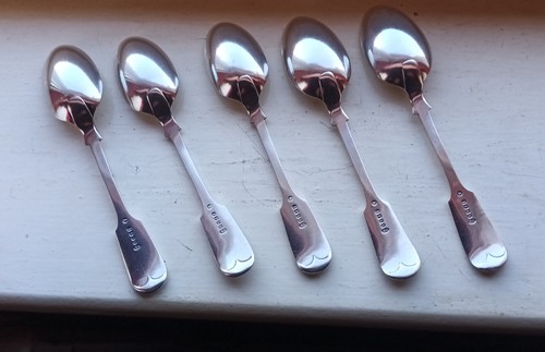 5 FRUIT Spoons A1 Silver Plated 5.5 " Fiddle Pattern Monogramed - Picture 4 of 7