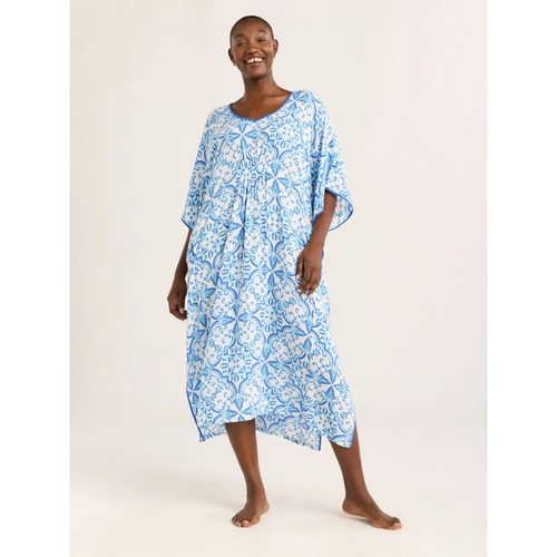 Joyspun Mujer Talla L 12-14 Ropa de Dormir Tejido 46” Caftán Camisón Blanco AZUL - Imagen 9 de 18