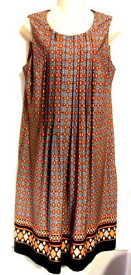 PERCEPTIONS Multicolor POLYESTER-SPANDEX SUMMER SHIFT DRESS SLEEVELESS PLEATED L