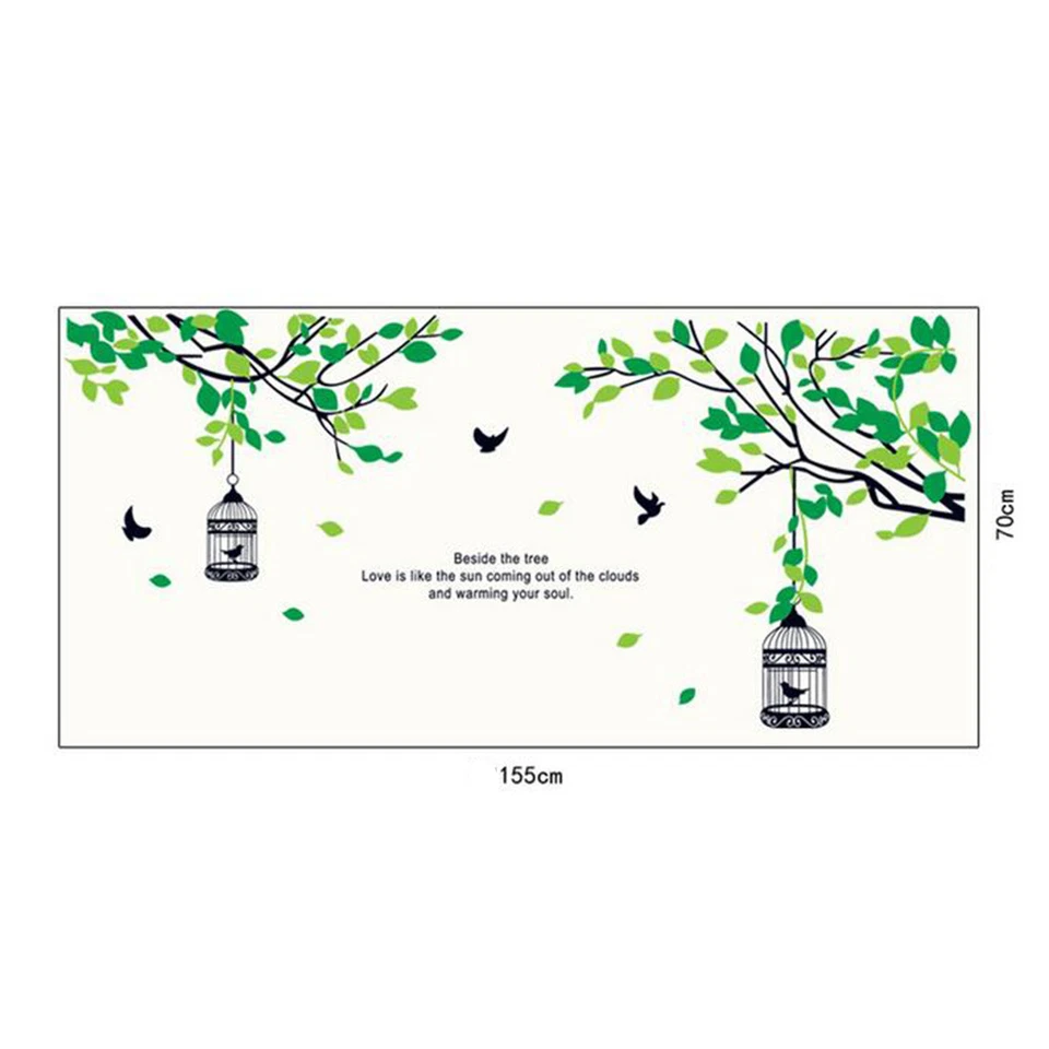 Black Bird Cage Tree Green Leaf Flower Wall Sticker Decal Vinyl Art Home Decor - image 4 of 4