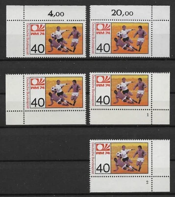 Bund 1974 ** 5x Mi 812 Fußball WM 40Pf Eckrand Ecke Formnummer 1+2 Fn1+2 (2022D) - Bild 1 von 4