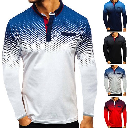 Mens Long Sleeve Golf Sports Polo Shirt 