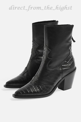 Black Marcel Mid Heel Ankle Boots TOPSHOP MARCEL Black Western Mid
