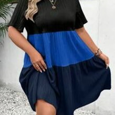 New Women's 4X Colorblock Shein Smock Dress with Ruffle Hem