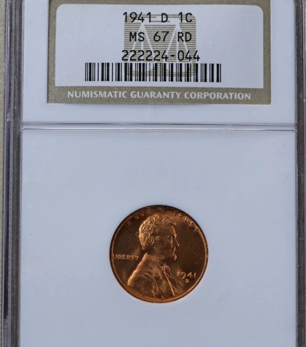 1941 D Lincoln cent Graded by NGC MS 67 RD