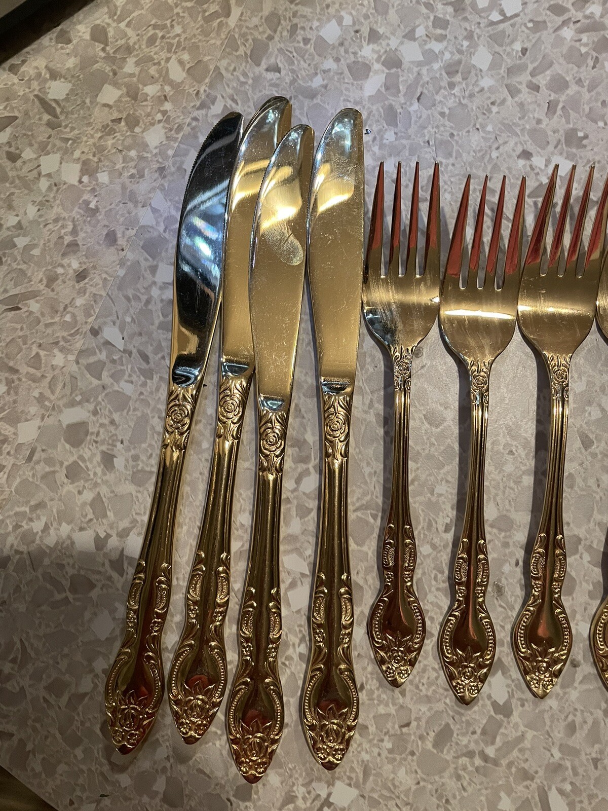 Rogers Korea Gold Plated Stainless Flatware 19 Pieces Forks Spoons Knives -AS-IS