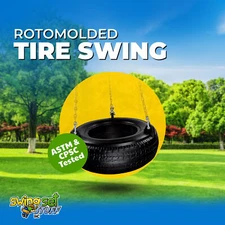 SWING SET STUFF INC. PLASTIC TIRE SWING WITH COATED CHAIN BLACK YELLOW kids 0117