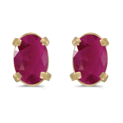 Ohrringe 14 Karat Gelbgold ovale Rubin