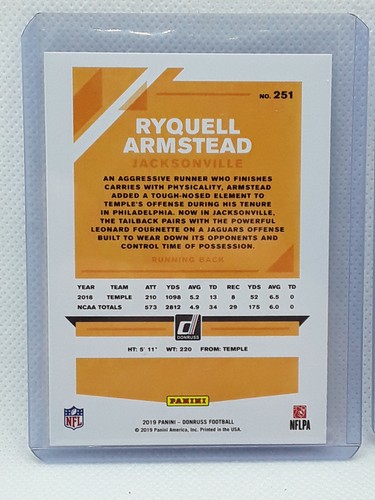 Ryquell Armstead 2019 Donruss Football - RC #251 - Jacksonville Jaguars - Picture 2 of 2