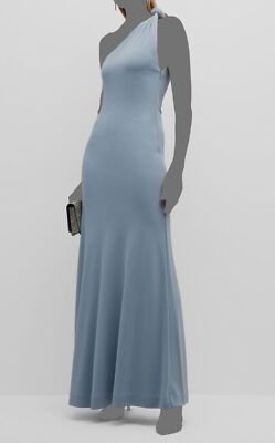 $710 Bite Studios Women's Blue Point One-Shoulder Knotted Maxi Dress Size L