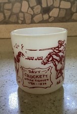 1950 s White Milk Glass Small/Kids Size DAVY CROCKETT Mug/ Cup, Excellent Cond
