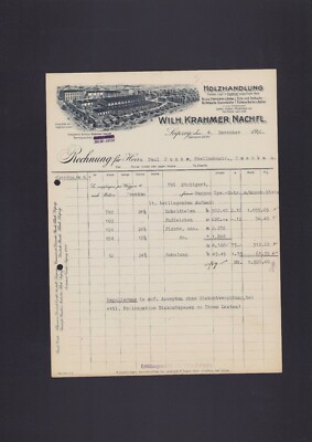 LEIPZIG, Rechnung 1926, Wilh. Krahmer Nachf. Holzhandlung