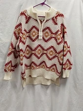 Simply Southern NWT Womens Cream, Maroon And Yellow Heavy Knit Sweater Large
