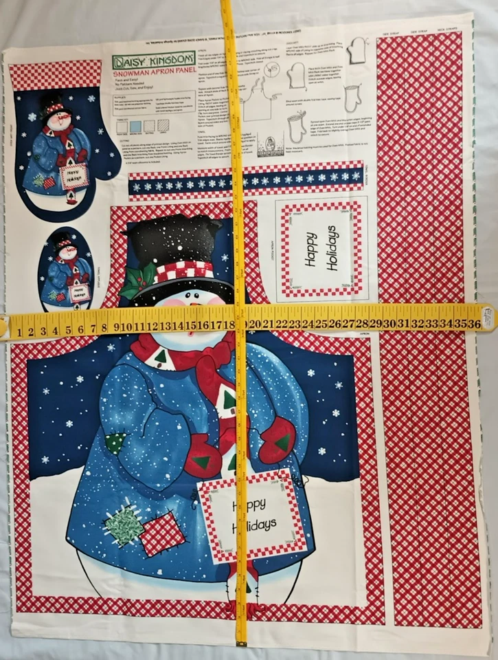 Happy Holidays Snowman Apron & Oven Mitt Christmas Fabric Sewing panel New - Image 3 of 4