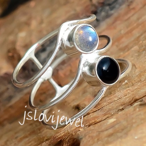 Bracelet En Argent 925 Avec Onyx Noir Et Opale De Feu - Fait Main, Longueur Réglable - Neuf Sans Emballage