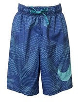 Nike Boys Swoosh Geometric Swim Shorts Size S Blue Logo Drawstring Elastic Waist