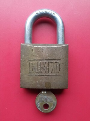 VTG MADE IN HONG KONG BRASS *GUARD PADLOCK* WITH KEY HARDENED