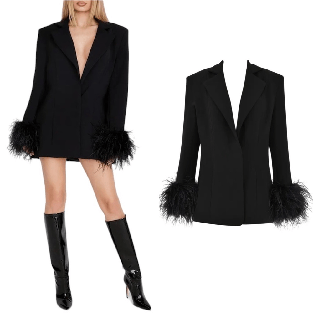 HOUSE OF CB Black Oversized Feather Blazer Dress size S