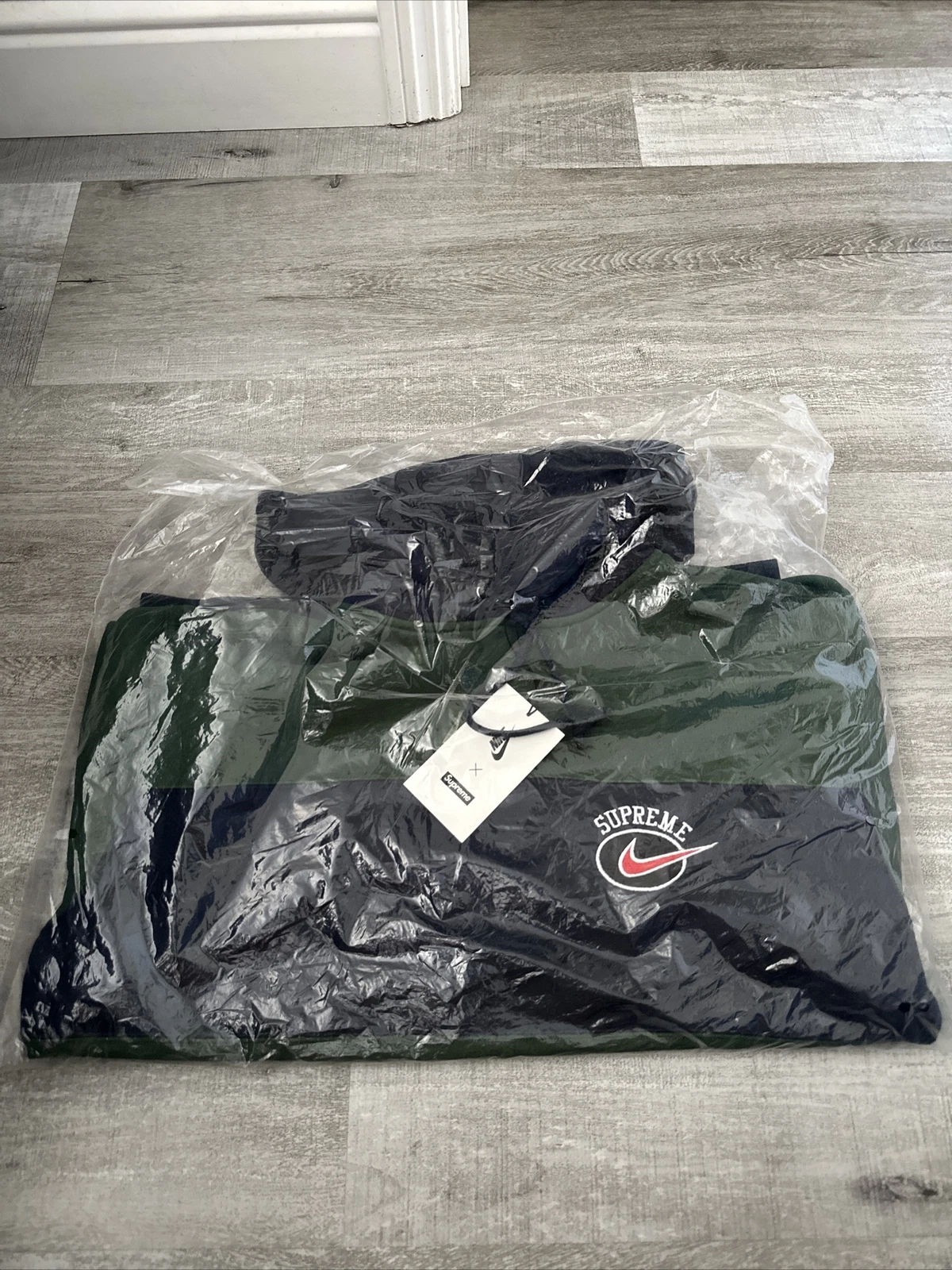 Sweat shirt à capuche à rayures Supreme X Nike vert marine SS19 hommes petit sweat à capuche neuf