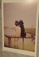 Girl on Dock w/ Dog Black Labrador Retriever @5x7