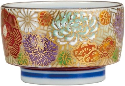 Kutani yaki ware Japanese Sake cup Guinomi Hanatsume Flower Handpaint Japan F/S