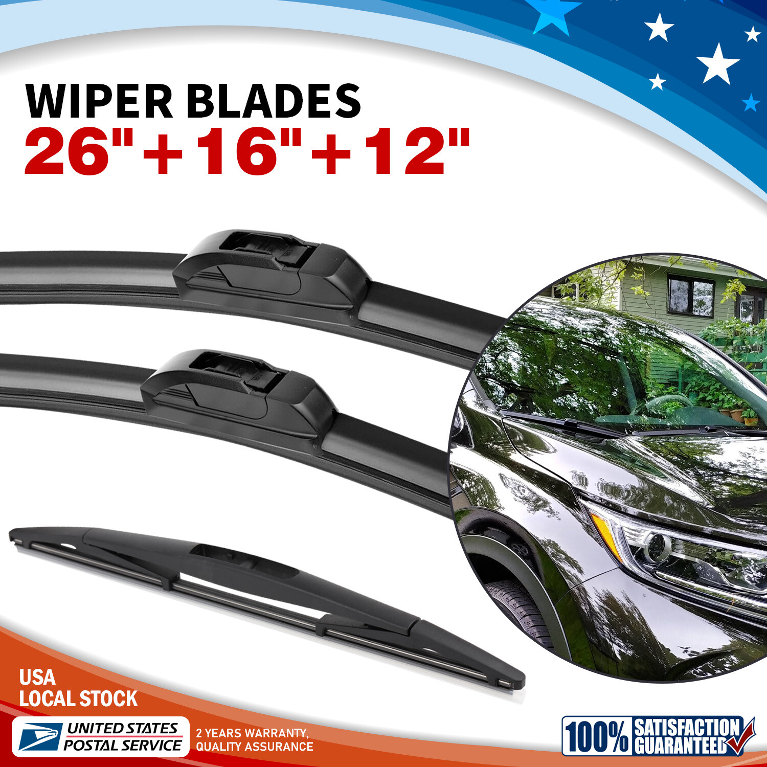 3-Piece All-Season Car Wiper Blade Set - Front & Rear - 26
