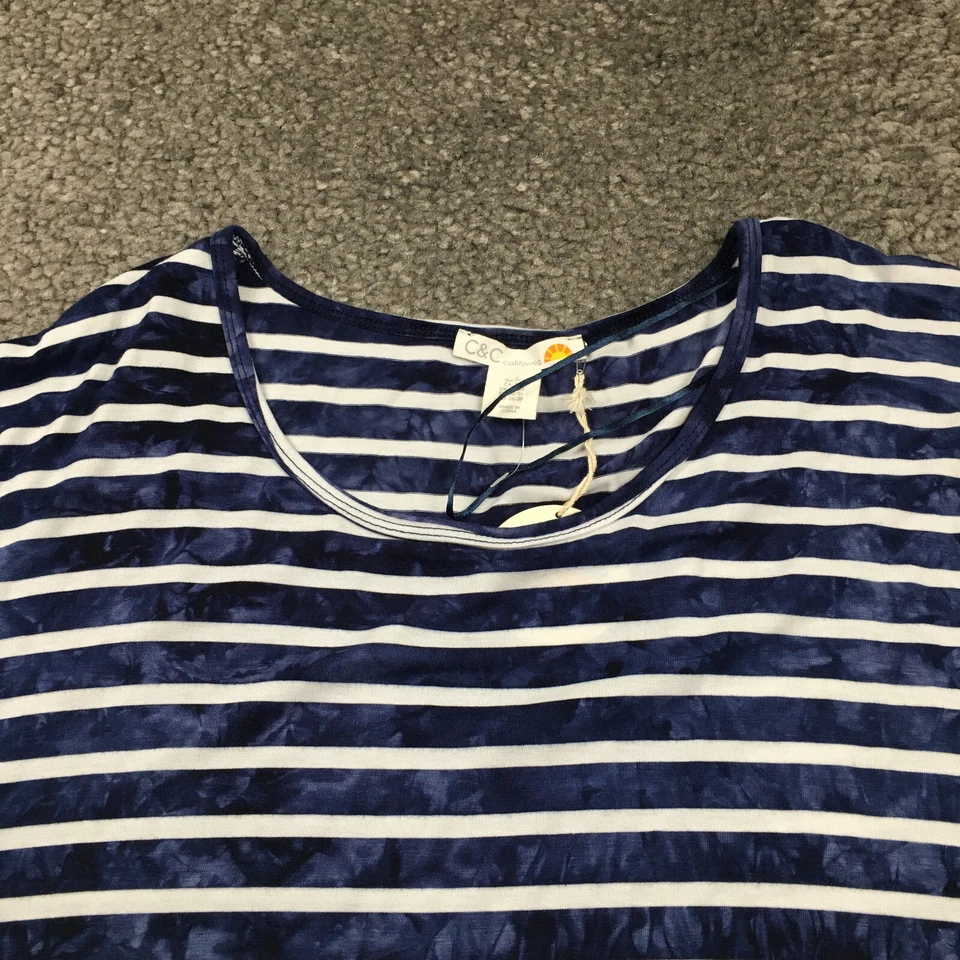 C&C California Womens Top Sz 3X Blue White Stripe Stretch Short Sleeve NWT - Image 2 of 4