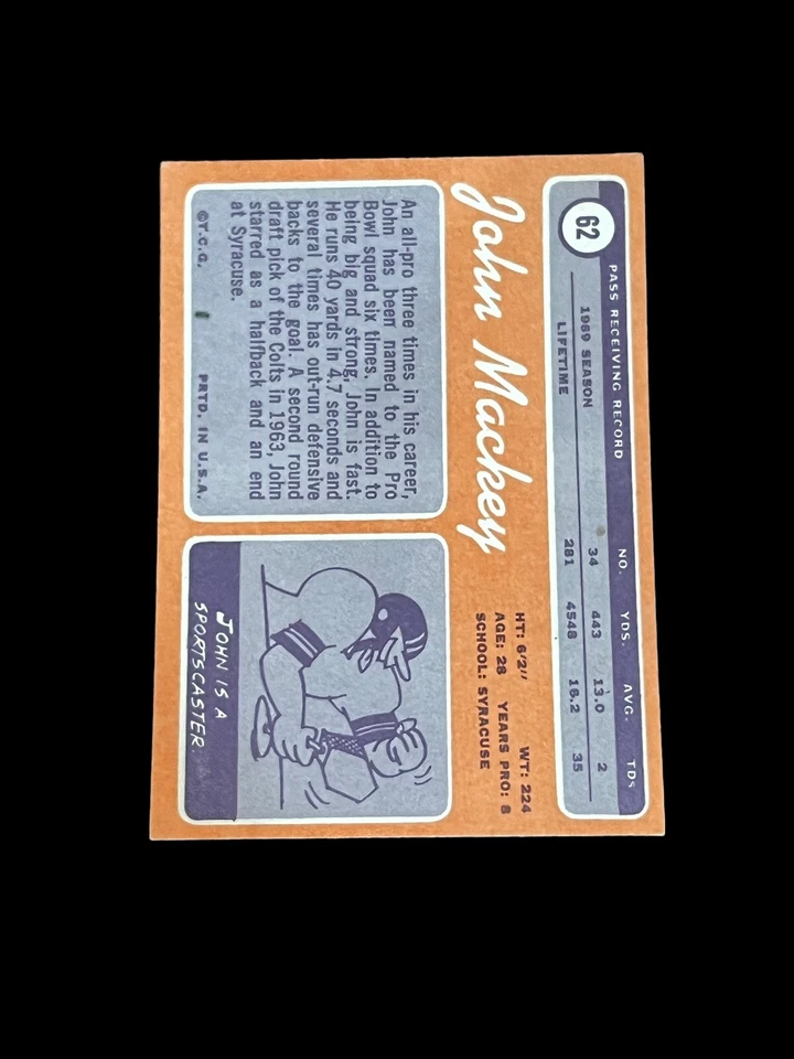 John Mackey 1970 Topps Football Card #62 - Image 2 of 4