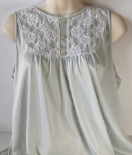 Vintage 1980s Heiress Peignoir/Lingerie Set Blue/Gray Long Size L USA Made Lace