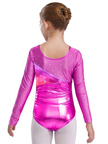 Kids Girls Rompers Metallic Jumpsuit Ballet Leotard With Shorts Shiny Skating - Picture 30 of 57