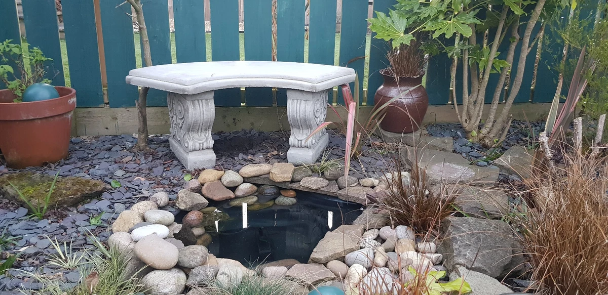 Large Stone Concrete Cast Curved Garden Bench Seat Patio Furniture Outdoor