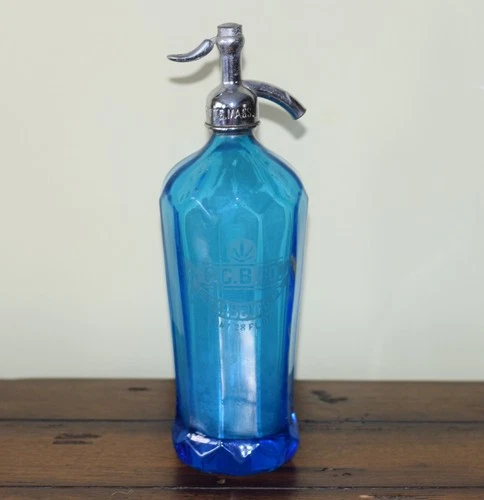 VINTAGE SELTZER BOTTLE BLUE CCB CO COCA COLA GREENSBURG PA  28 OZ