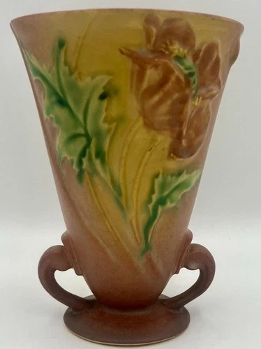 Roseville Poppy 866-6 Pink Art Pottery Vase -1938 Early Impressed Mark