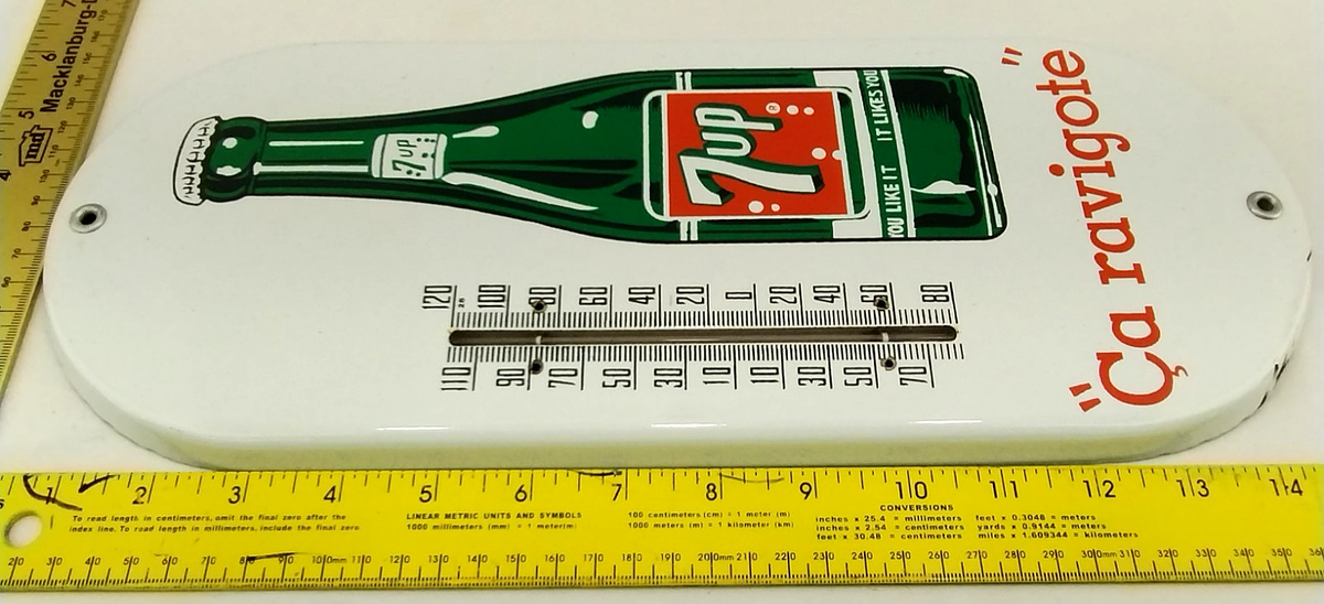 当時物　7UP セブンアップ　ビンテージ　ホーロー温度計 7up Canadian Porcelain Thermometer Sign 1950's Original 6 x 15