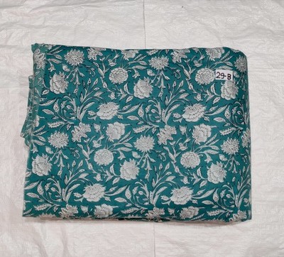 Indian Handmade Green Floral Print Dressmaking, Sewing Running Fabric 2.5 Yards