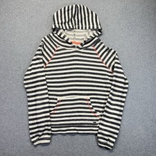 Billabong Women s Large Knit Hoodie JB131REA White Grey Stripes Pullover Y2K