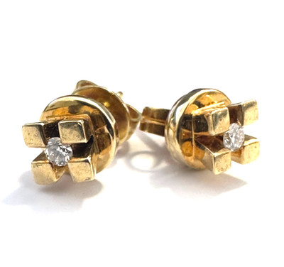 Brillantohrstecker rund + eckig 750 er Gold Ohrstecker Brillanten 0,09 ct