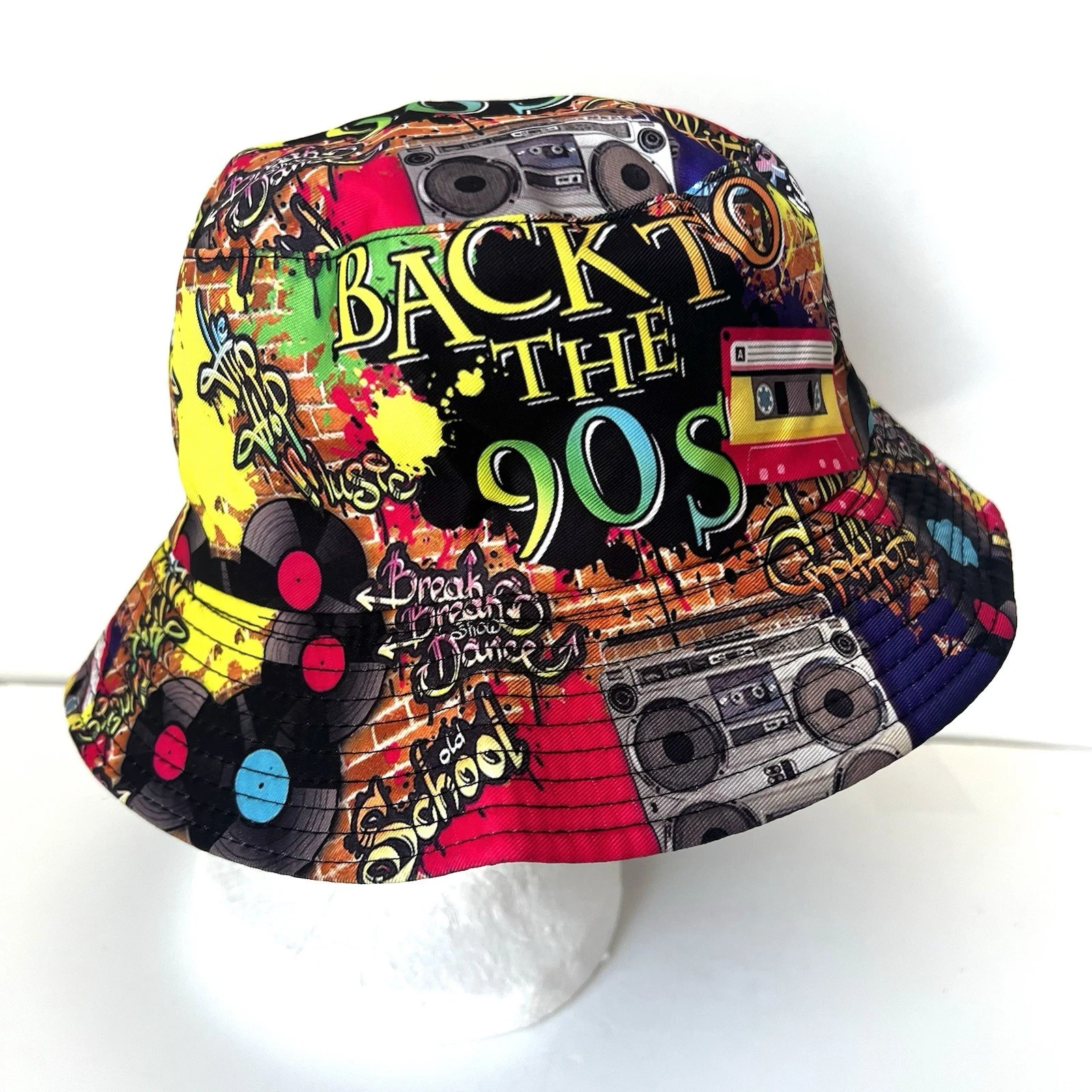 Back To The 90s Bucket Hat Reversible Graffiti Hip Hop Rap Adults NEW Fast Ship
