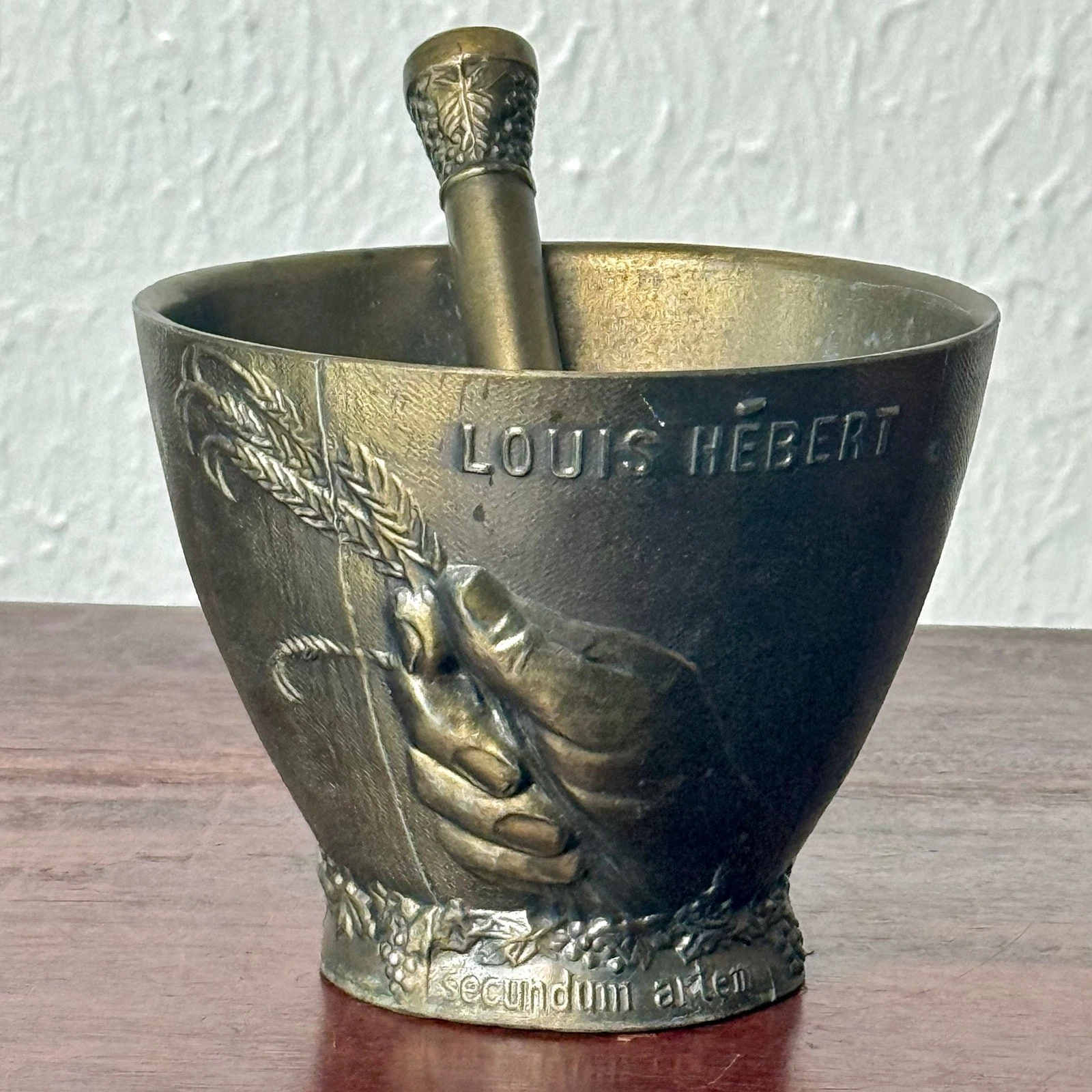 Louis Hebert Mortar Pestle 1969 Confederation Cast Metal Vintage Decor