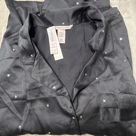 Victoria&rsquo;s Secret Pajama Set 2 Black Silver Stars Shine Satin Medium New