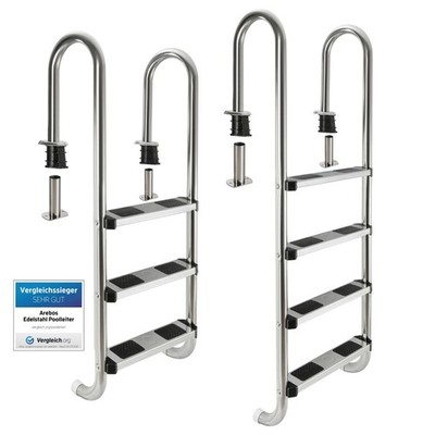 AREBOS Poolleiter Einbauleiter Schwimmbad Treppe Einstiegsleiter 3 oder 5 Stufen