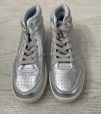 New GAP Silver Metallic High-Top Slip-on Tie Sneakers Shoes Girl s 5