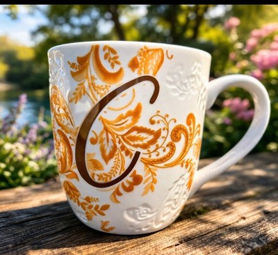 Older Monogram ( C ) Pier 1 Imports  Coffe Tea Mug Cup Floral Embossed Nice !!