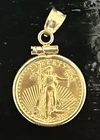 RARE 1990 1/10oz $5 GOLD AMERICAN EAGLE COIN in removable Solid 14K Gold Bezel