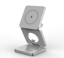 3 in 1 Silver Magnetic Foldable Wireless Fast Charging Stand for iPhone/Samsung