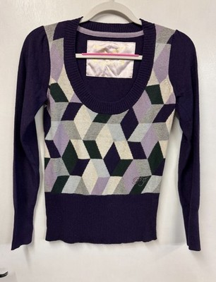 Pepe Jeans Vintage Knitted Long Sleeve Argyle Pattern Jumper Size XS 