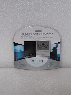 Oregon Scientific Self Setting Atomic Travel Thermometer Alarm Clock W/ Case NEW
